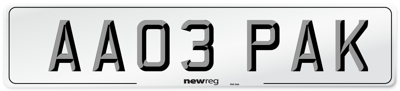 AA03 PAK Number Plate from New Reg
